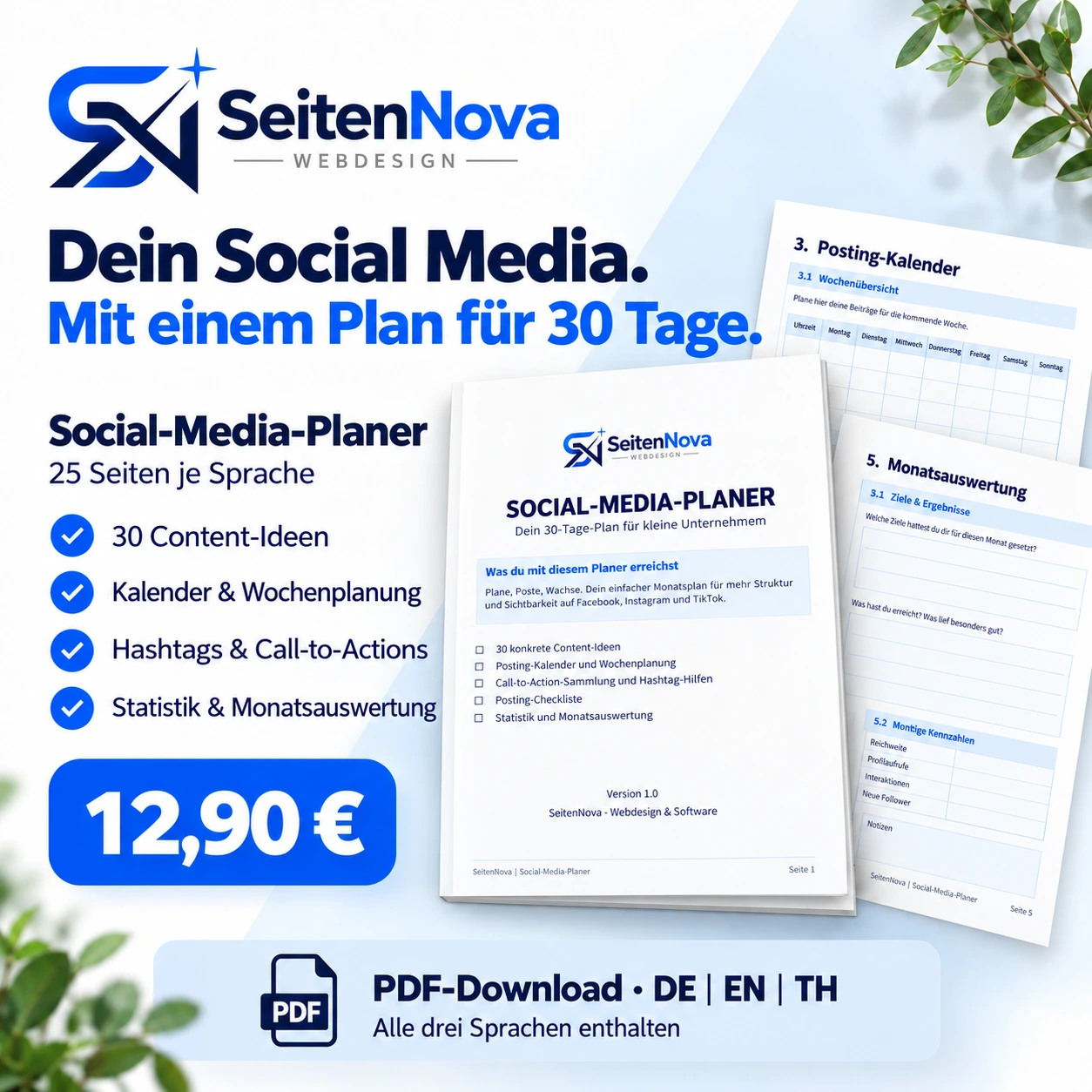 Social-Media-Planer – 30 Tage – Deutsch, Englisch und Thai
