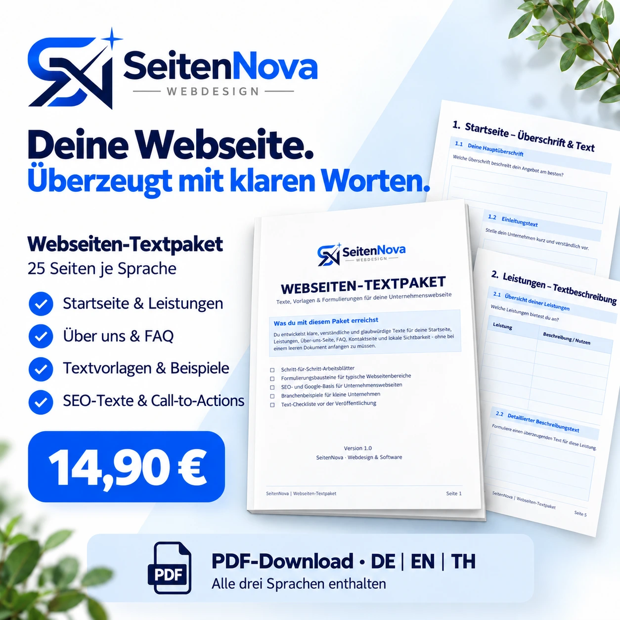 Webseiten-Textpaket – Deutsch, Englisch und Thai